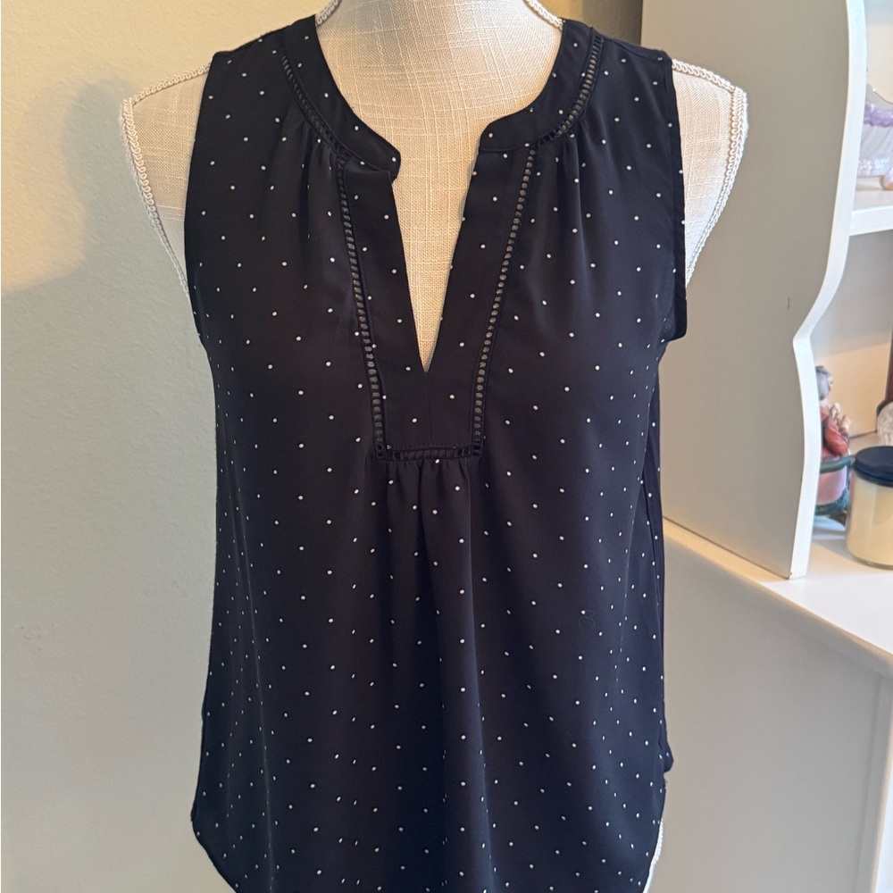 Loft Black Polka Dot Top
